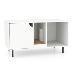 Cat Litter Box Enclosure with Storage and Removable Scratching Board-White