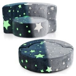 2 in 1 Glow in the Dark Sofa for Toddlers with Machine Washable Flannel Cover-Grey