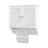 Wall Mounted Double Louvered Doors Storage Cabinet with Height Adjustable Shelf and Towels Bar-White