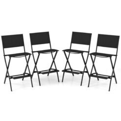 Folding Outdoor Bar Chair Set of 4 with Metal Frame and Footrest-Black