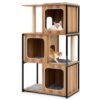 Modern Cat Tree with Metal Frame and Padded Top Perch for Indoor Kittens-Natural