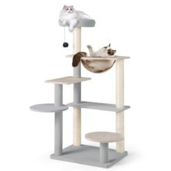113 cm Multi-level Cat Tower with Removable Padded Top Perch-Natural