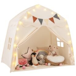 Kids Play Tent Bed Tent Extra Large with Lights for 3-12 Years Old-Beige
