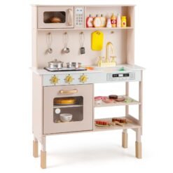 Kids Kitchen Playset with Stoves with Sound Light Oven Faucet-Pink