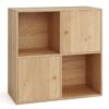 3-Tier Bookshelf with Dual Anti-Tipping Kits and 2 Cabinets-Natural