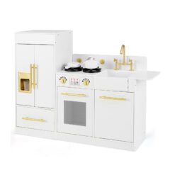 Toddler Wooden Pretend Toy Kitchen Playset with Refrigerator Stove Sink-White