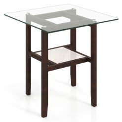 2-Tier End Table with Storage Shelf and Rubber Wood Frame-Brown