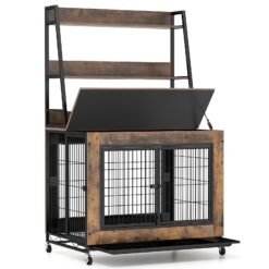 Dog Crate Furniture with 3 Lockable Doors and Flip-up Top-Coffee