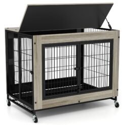 Industrial Dog Kennel with Flip-up Top and 3 Lockable Doors-Grey