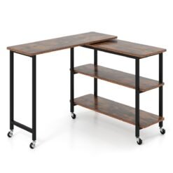 360° Free Rotating Sofa Side Table with Swivel and Sliding Tabletop-Rustic Brown