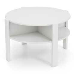 2-Tier Round Coffee Table with 4 Shelves-White