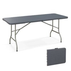 180 cm Portable Folding Table with Safe Lock and Carrying Handle-Grey