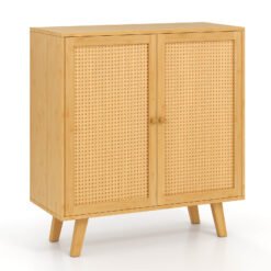 Bamboo Buffet Cabinet Sideboard with PE Rattan Doors-Natural