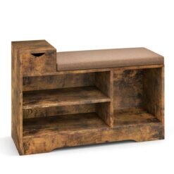 Storage Shoe Bench with Removable Cushion-Brown