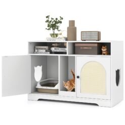 Cat Litter Box Enclosure for 2 Cats with Storage Double Rooms Scratching Board-White