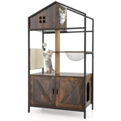 150CM Cat Tree with Litter Box Enclosure-Rustic Brown
