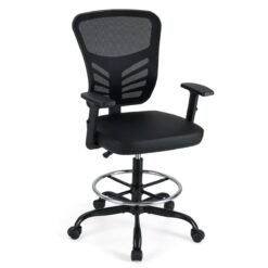 Height-adjustable Drafting Chair with Adjustable Armrests and Footrest Ring-Black