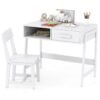 Kids Desk and Chair Set with Drawer and Pine Wood Legs-White