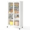 Metal Storage Cabinet with Adjustable Shelves and Lockable Wheels-White