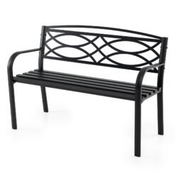 Garden Bench Heavy-Duty Metal Slatted Loveseat for 2 People-Black