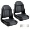 2-Pack Folding High Back Boat Seats with Waterproof PVC Leather and Thick Sponge Padding-Black