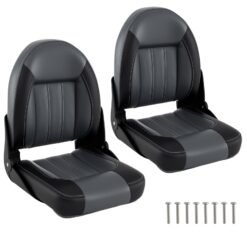 2-Pack Folding High Back Boat Seats with Waterproof PVC Leather and Thick Sponge Padding-Black