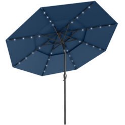 297 cm Solar Patio Umbrella with 32 LED Lights and 3-Tier Vented Top-Navy