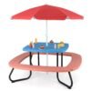 Children HDPE Kids Picnic Table with Height Adjustable Umbrella-Blue