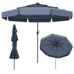 295 cm Solar Patio Umbrella with 32 LED Lights and 3-Tier Vented Top-Navy