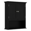 Wall Mount Bathroom Cabinet Storage Organizer with Doors and Shelves-Black