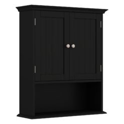 Wall Mount Bathroom Cabinet Storage Organizer with Doors and Shelves-Black