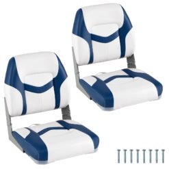 2-Pack Fold-down Low Back Boat Chairs with Waterproof PVC Leather and Thick Sponge Padding-Blue