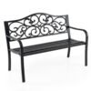 127CM Outdoor Garden Bench with Slatted Seat and Floral Design Backrest-Black