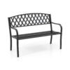 2-Seater Heavy-Duty Metal Garden Bench with Curved Seat and Armrests-Black