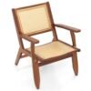 Boho Rattan Accent Chair with Solid Bamboo Wood-Walnut