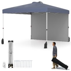 3 x 3 m Pop up Canopy Tent with 1 Sidewall Wheeled Bag-Grey