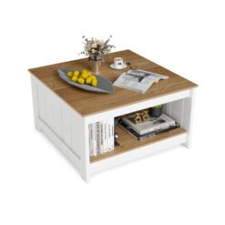 Square Coffee Table with Storage Shelf for Home Waiting Room-Natural