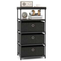 Dresser with 3 Drawers with Wood Top and Metal Frame-Black