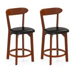 Bar Stool Set of 2 with Curved Backrest and Footrest-24 Inches