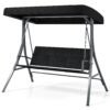 3-Person Porch Swing with Stand Adjustable Canopy Swing with Rattan Seat-Black