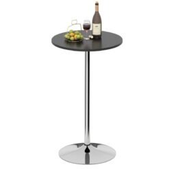 Round Bar Table with Silver Leg and Base for Home Bar-Black