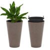 Tall Round Planter Set of 2 with Removable Inner Bucket and Drainage Holes-Brown