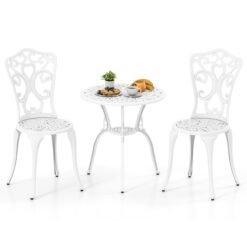 3 Piece Bistro Set with Umbrella Holes for Patio-White