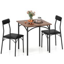 Modern Dining Table Set 3-Piece Kitchen Table Set-Rustic Brown