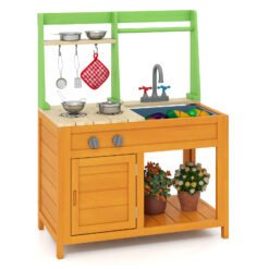 Outdoor Play Kitchen with Realistic Stoves and Cookware Accessories-Orange