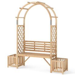 Garden Bench Arbor Arch for Climbing Plants with Love Seat-Natural