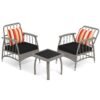 3 Pieces Patio PE Wicker Furniture Set with 5-Level Adjustable Backrest-Grey