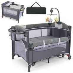 6-in-1 Baby Bed Travel Cot with Changing Table for Baby-Blue