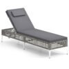 Patio Chaise Lounge PE Wicker Reclining Sun Lounger with 6-Level Adjustable Backrest-Grey-1 Piece