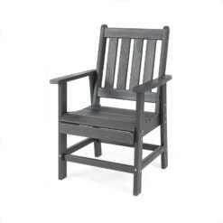 Patio Dining Chair HDPE All Weather Adirondack Armchair with Curved Seat-Grey